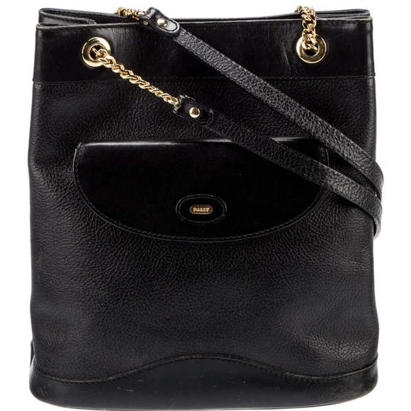 Vintage Bally Black Leather & Chain Shoulder Bag - Picture 1 of 15